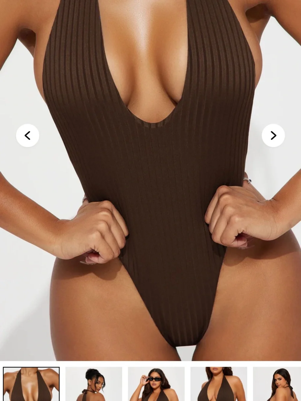 🪅5 for $25🪅 Fashion Nova Chocolate Andrea Halter One-Piece Swimsuit NWT - Sz XL